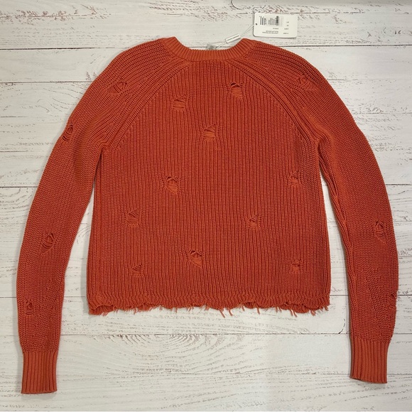 Cotton By Autumn Cashmere Distressed Scallop Shaker Sweater In Papaya, XS - Picture 3 of 9